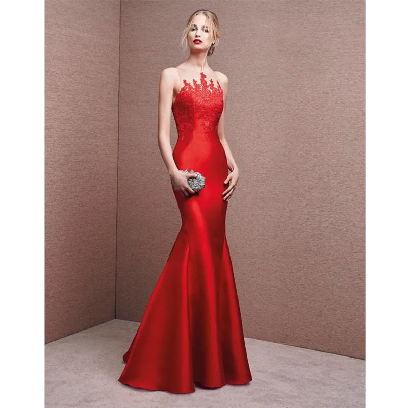 Вечернее платье Abendkleider дизайнерское дешевое красное атласное выпускное платье русалки с аппликацией вечерние платья длинное платье De Soiree - Цвет: Красный