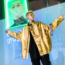 Для мужчин Кожаная куртка серебро и золото кожаные куртки Jaqueta Couro Masculina Глянцевая пальто Club Для мужчин индивидуальность Костюмы Пальто