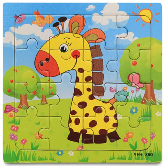 1Pcs Cartoon Bee/Giraffe Wooden Animal 3d Puzzle Jigsaw Wooden Montessori Toys For Intelligence Kids Baby Early Educational Toy 5