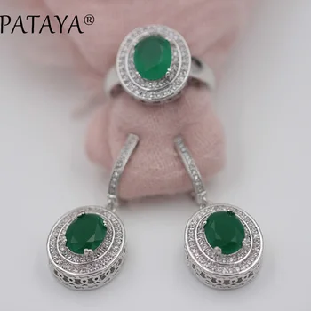 

PATAYA Fashion Mystic Jewelry Sets True White Gold Brand Vintage Wedding Fine Natural Zircon Bridal Costume Earrings Ring Set
