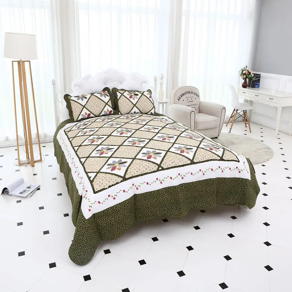 

Retro Vintage Printing Flowers Plaid Bedding Set High Quality Queen Soft Pillowcases 3pcs Bed Set Home Print Duvet Cover