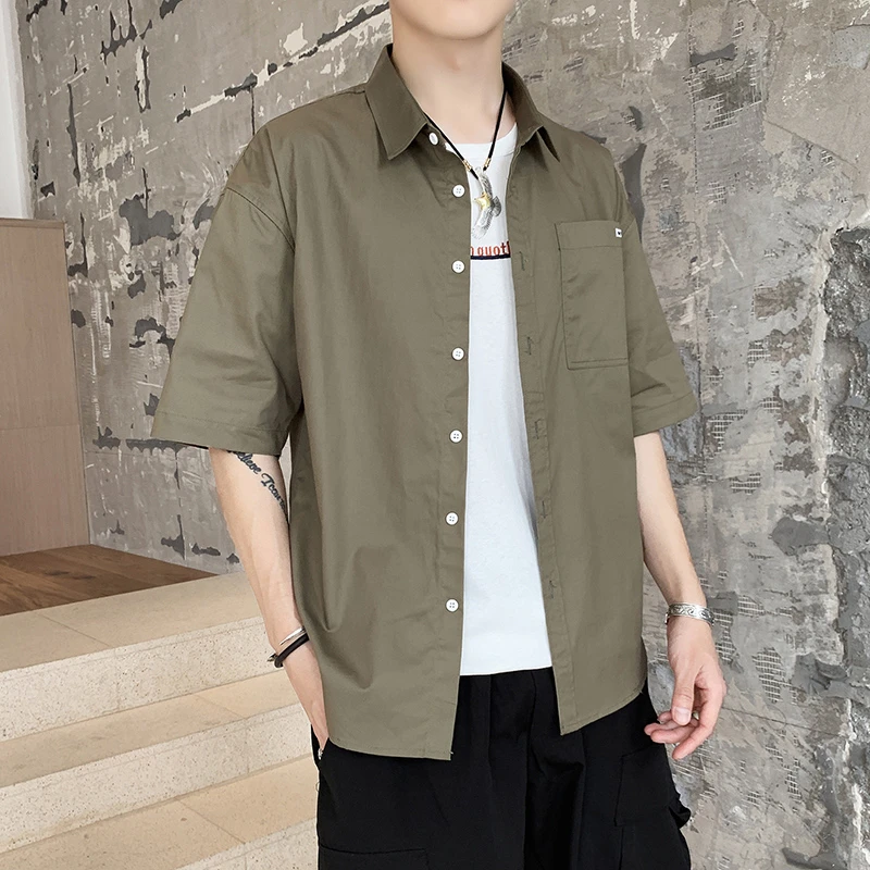 Alta calidad joven hombre camisa de verano manga corta de los hombres Streetwear suelto cuello casuales blanco 3XL M caliente| Camisas informales| -