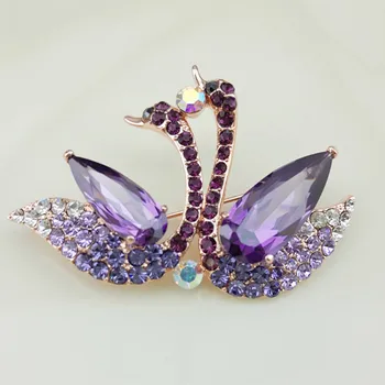 

Fashion Jewelry prple Colors Swan Crystal and Rhinestones Brooch Pins For Women