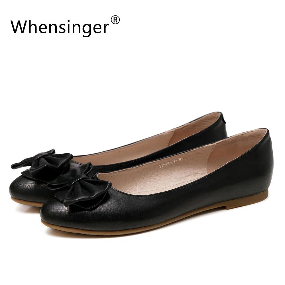 

Whensinger - 2018 New Arrival Genuine Leather Slip-On Flats Flower Decoration 1798-9