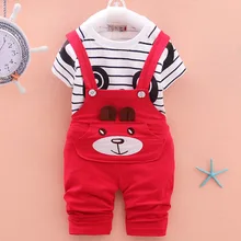 Комплект из топа и штанов на лямках для маленьких мальчиков и девочек, комплект летней спортивной одежды в полоску с рисунком, M09