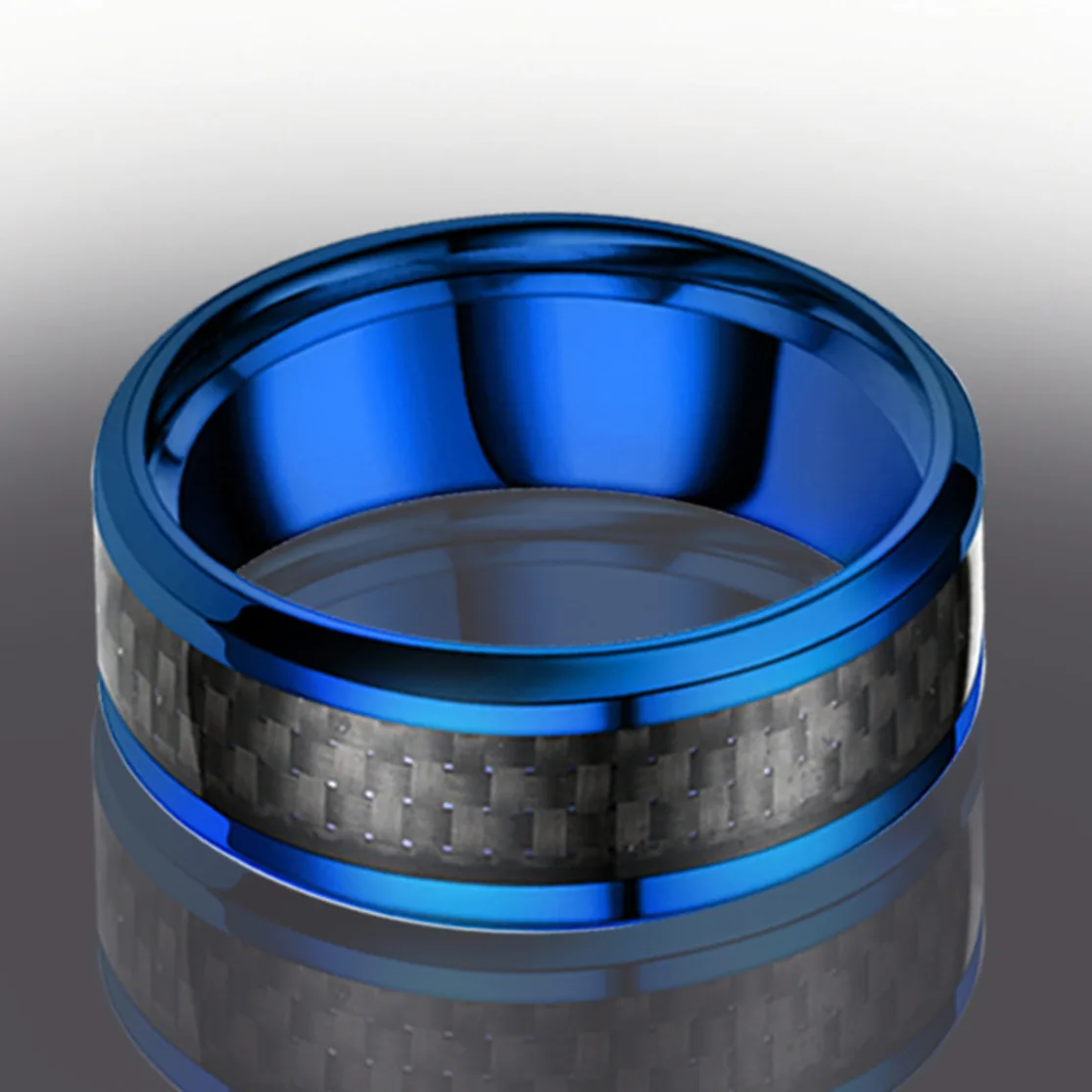 

FntYcm Carbon Fibre Men Stainless Steel 8mm Personality Iron Man Rings High Quality Ring Blue Black Wedding Anillo Hombre
