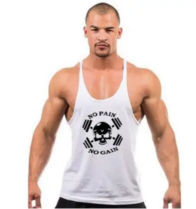 

No Pain No Gain Letter Print Men's Tank Top Fitness Bodybuilding Clothing Sleeveless Stringer Singlets Cotton Y Back Men Vests