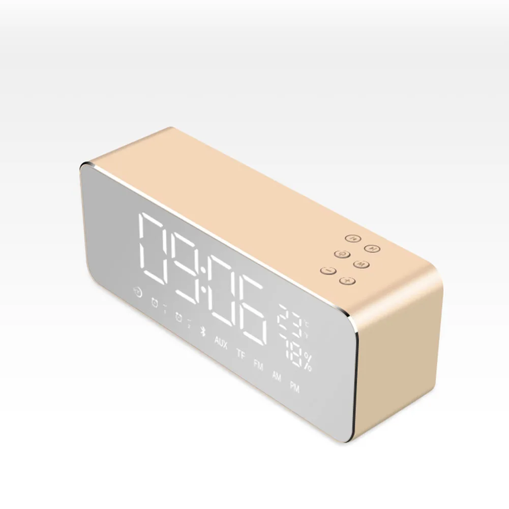 Wireless Bluetooth Speaker Subwoofer Music Sound Box Mirror LED Time Snooze Alarm Clock RT99
