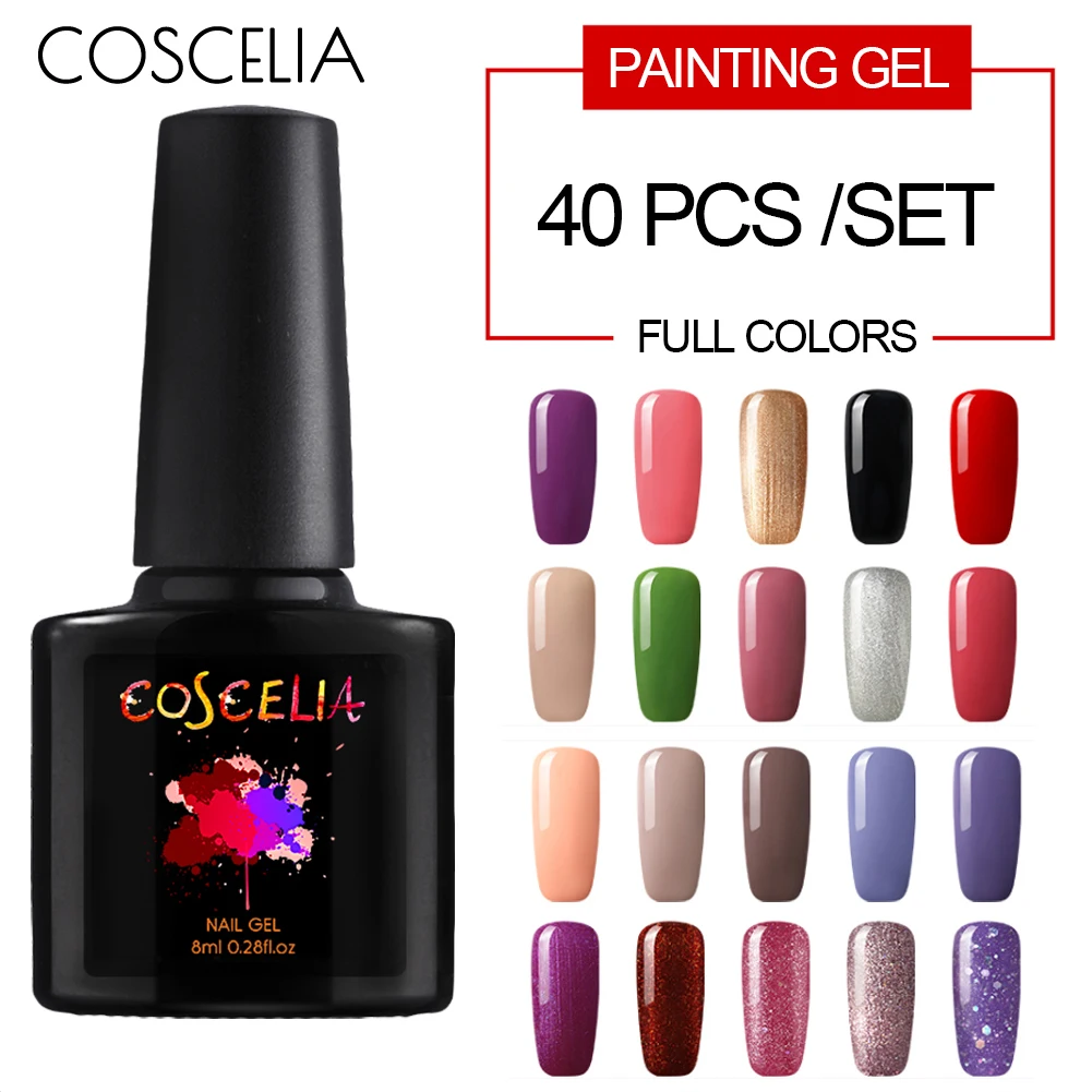 

COSCELIA 40 Colors Nail Art Gel Polishes Varnishes Set Painting UV Gel Colors Varnish Polish Gel For Nail Art Polish Kit