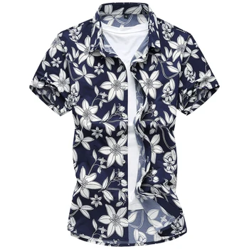 

Short Sleeve Hawaiian Men's Shirt Slim Fit 2018 Summer New Arrival Fashion Floral Print Men's Dress Shirts Plus Size 7XL