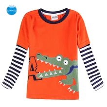 JUXINSU Boys Cotton Long Sleeve T-shirt Crocodile Embroidery Cartoon Striped Sleeve Autumn Winter Casual children's wear 1-6 Y JUXINSU Boys Cotton Long Sleeve T-shirt Crocodile Embroidery Cartoon Striped Sleeve Autumn Winter Casual children's wear 1-6 Y