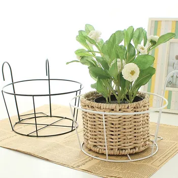 

Behogar 3 PCS Metal Round Plants Flower Pot Holder with Hooks for Garden Balcony Railings