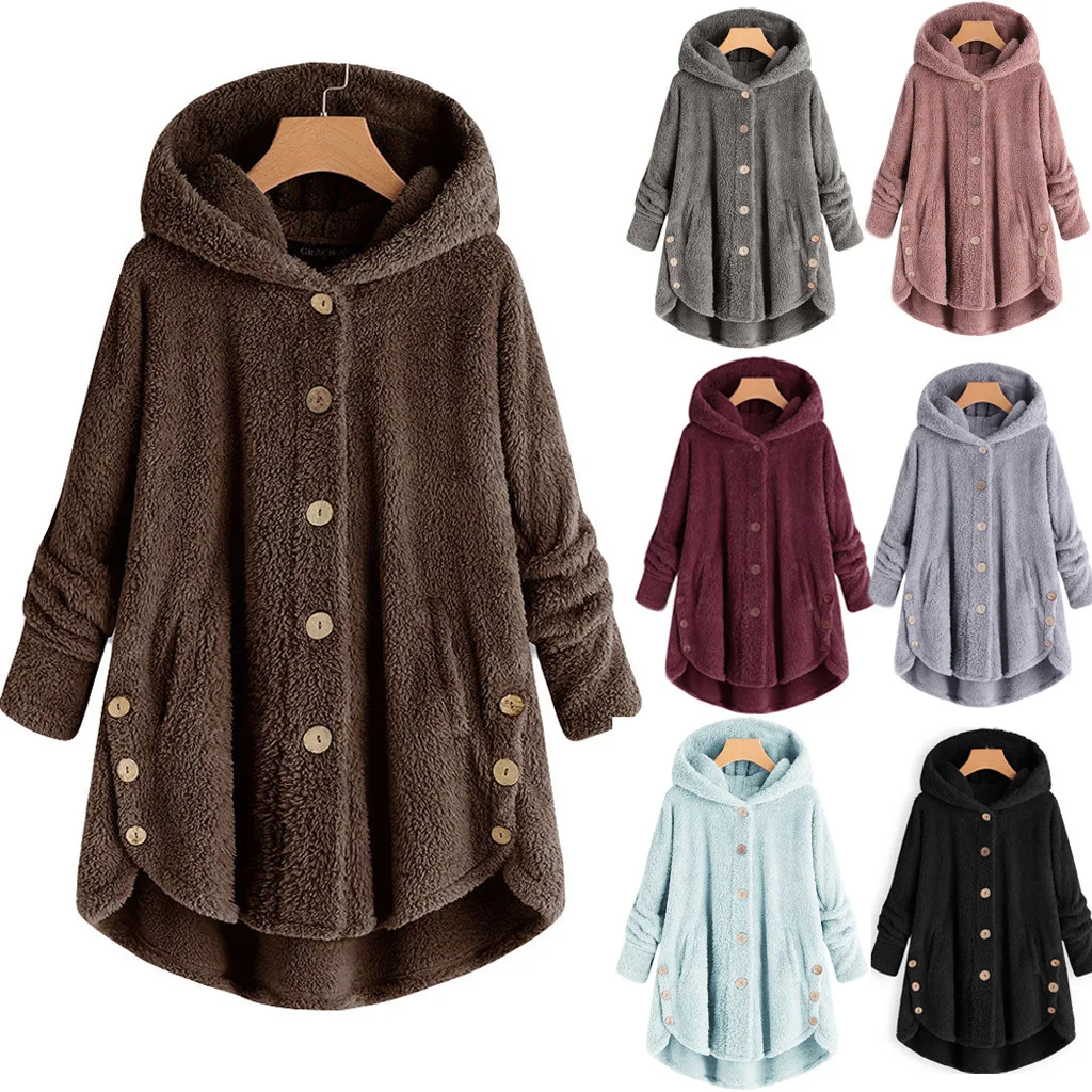 Женская куртка, модное женское пальто на пуговицах, повседневный пушистый хвост, пуловер с капюшоном, Свободное пальто, осенняя Весенняя однотонная верхняя одежда, женская одежда