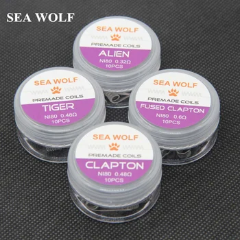 

SEA WOLF NI80 Alien Clapton Coil Fused Clapton Tiger Prebuilt Coil for Electronic Cigarette RDA RTA RDTA Atomizer Heating Wire