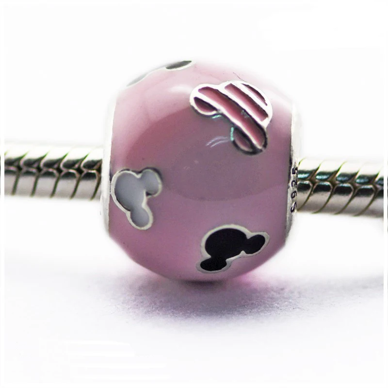 

Mouse Icon Pink Enamel Silver Beads for Women Charms Bracelets DIY Cartoon Beads for Jewelry Making Fashion Silver 925 Jewelry