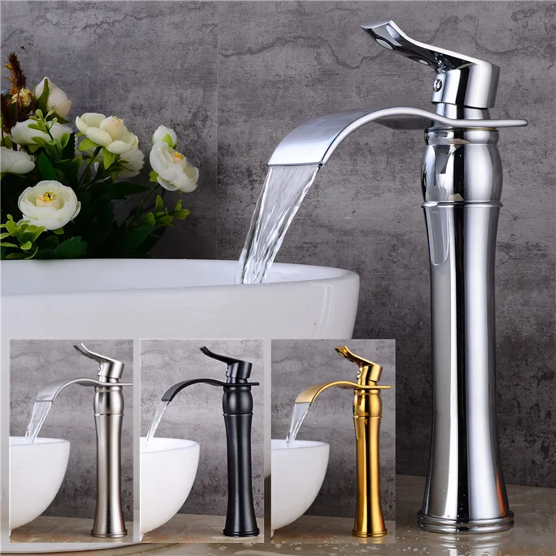 

Basin faucet brass material black bathroom faucet 5 colors torneiras para pia de banheiro Wash faucet Gold waterfall faucet