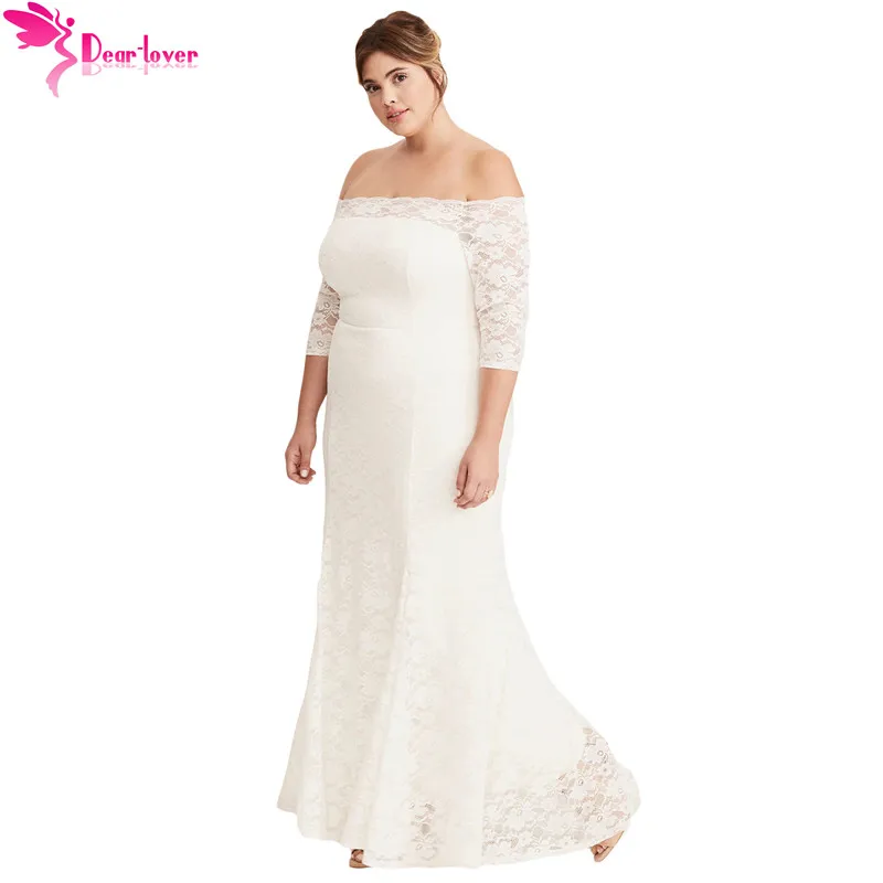 

Dear Lover plus size dress for women 4xl 5xl White Plus Size Lace Off Shoulder Party Maxi Dress Vestido de Festa Longo LC610302