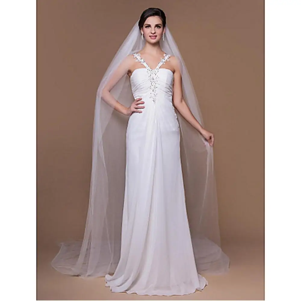 

2019 Beautiful Beige Veil Bride Veil Spring Summer 3M 6M Soft Network Monolayer Accessories Exports abroad