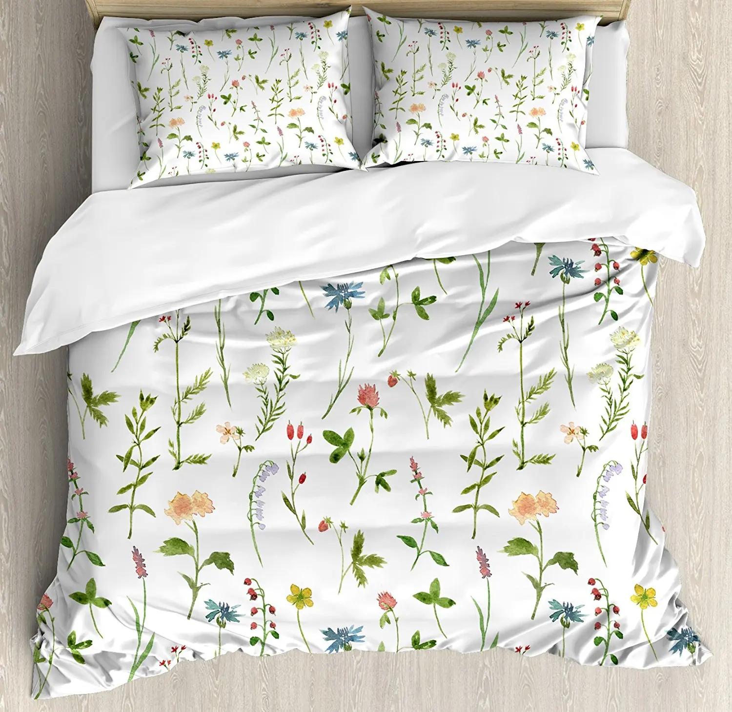 Floral Duvet Cover Set Spring Season Themed Watercolors Painting of