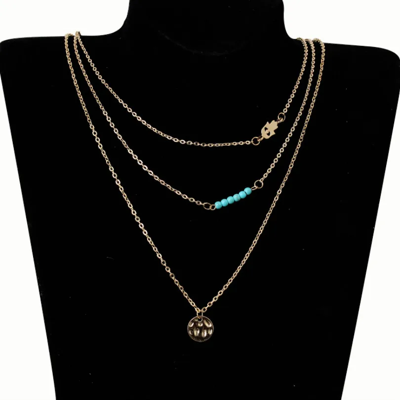 

Fashion Jewelry Bohemian Necklace Multilayer Round Palm Necklace Clavicle Chain Female Elegant Multilayer Necklace
