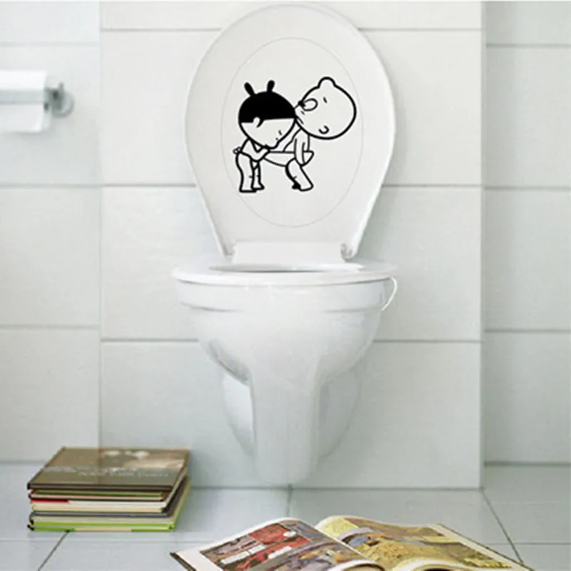 Girls Bathroom Part - 42: Funny Cartoon Toilet Stickers Curious Boy Girl 3d Vinyl Decals Home Bathroom Tile Kids Room Wall Decoration Waterproof Wallpaper-in Wall Stickers From Home ...