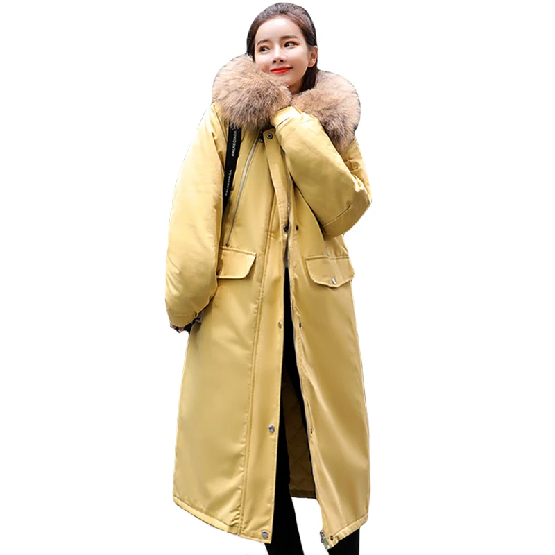 

Korean Style 2019 Winter Jacket Women Fur Collar Hooded Oversize X-long Female Coat Outwear Parka