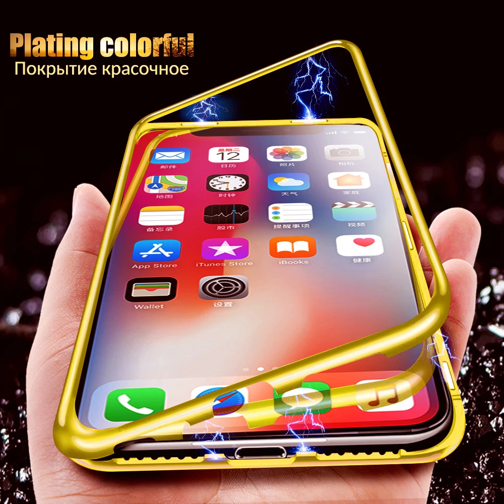 

Magneto Magnetic Adsorption Case For iphone 7 X 8 Plus Magnet Back Cover Case For iphone 7 8 6s 6 Plus Tempered Glass Case Coque