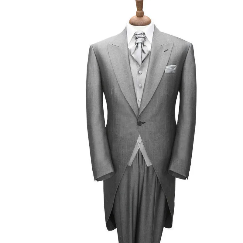 18-1 Custom Made New Mens Blazers Suits Groom Tuxedos Formal Occasion Business Suits Light gray men's tuxedo (jacket + pants + vest)