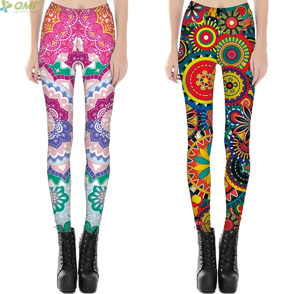 Boho Ретро цветной принт с цветочным рисунком женские модные фитнес-Леггинсы
