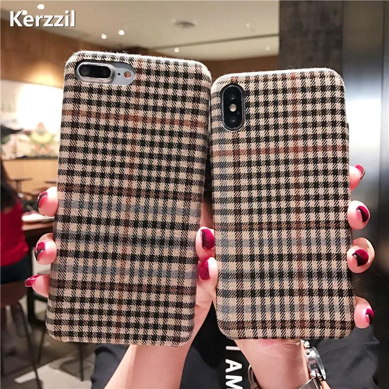 Тканевый чехол Kerzzil в клетку для Apple iPhone X 8 7 6S 6 Plus милый модный мягкий | Мобильные