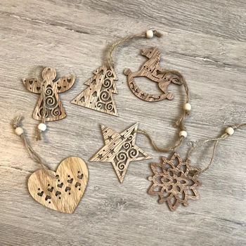 

6pcs Hollow Wooden Christmas Snowflakes Pendants Ornaments for Xmas Tree Ornament Christmas Party Decorations Kids Gift
