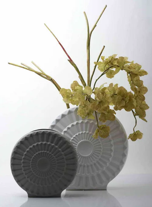 Modern matte glaze ceramic flat round flower vase ornaments modern home furnishings model rooms decorated with soft - Цена: 