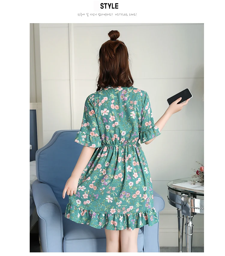 2018送料無料新ファッション花柄シフォンサマードレス甘い薄いスリム女性のワークウェアプリントドレスカジュアルかわいいホット