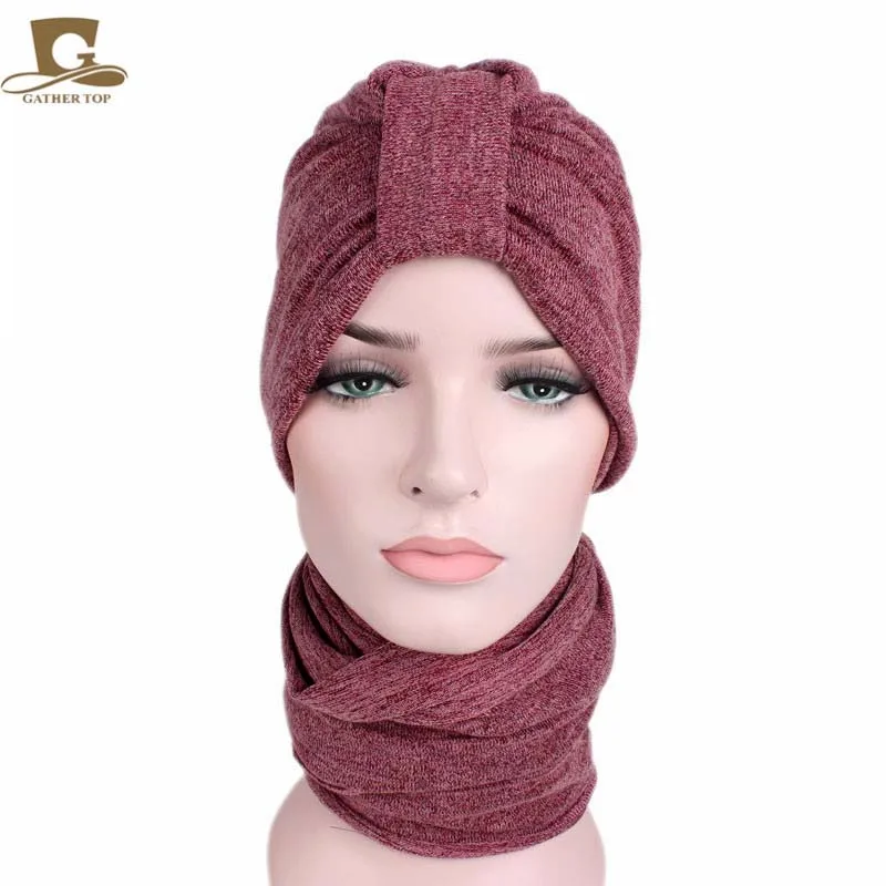 NEW Women luxury Turban with scarf neck warmer head Wrap Headwrap Scarf