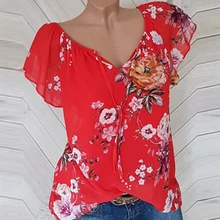Fashion Women V-neck Blouse Casual Floral Print Chiffon Blouses Summer Short Sleeve Loose Shirts Fashion Women V-neck Blouse Casual Floral Print Chiffon Blouses Summer Short Sleeve Loose Shirts