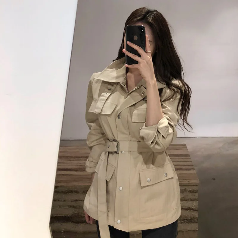 

Luxury 2019 Spring New Korean Version Waist Slimming Small Pure Color Short Windbreaker Thin Overalls Jacket Coat Woman Clothes
