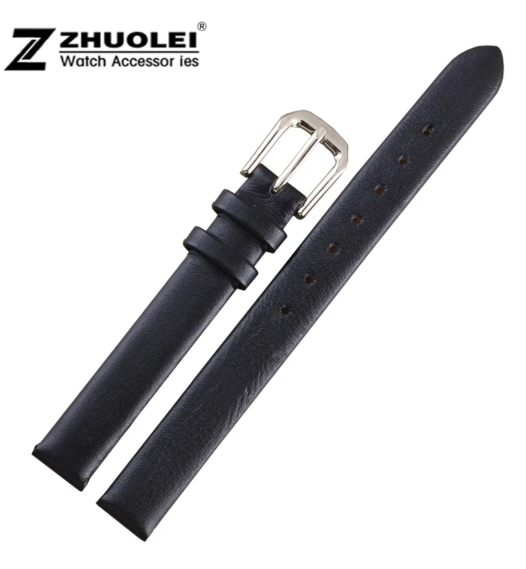 

6mm 8mm 10mm Black New Ladies Design Durable Genuine Leather Deployant Bracelet Strap Watch Band Free Shipping