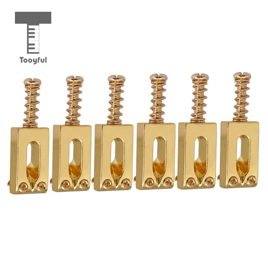 Tooyful 6 Pieces Guitar Tremolo Bridge Locked String Saddles for Electric Guitar Replacement Parts Gold