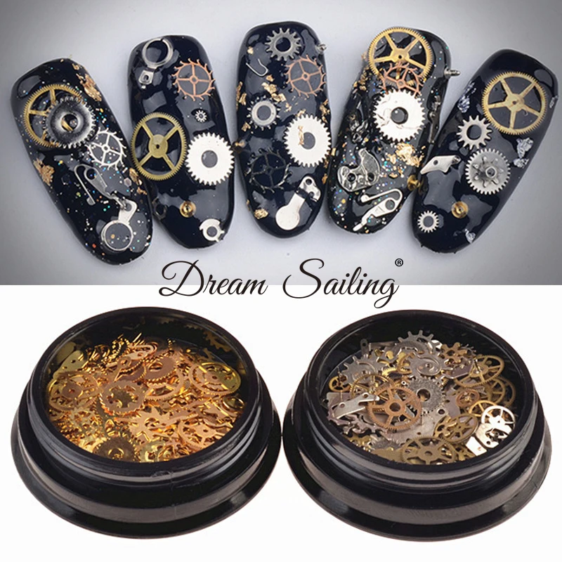 

1 Box Steampunk Nail Art Decorations Ultra Thin Wheel Gear 3D Decoration Steam Punk Metal Manicure Nail Studs Accessories