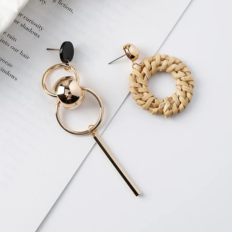 Korean Asymmetry Drop Earrings for Women Fashion Brincos Handmade Straw