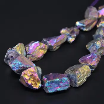 

15.5"/strand Rainbow Titanium Natural Crystal Freeform Nugget Gravel Loose Beads,Raw Roug Crystal Stone Pendant Beads Jewelry
