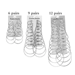 В стиле панк Золотой/серебряный сплав Круг Хооп Серьги комплект Мода простой элегантный уникальные серьги Для женщин аксессуары 6 пар 12 пар