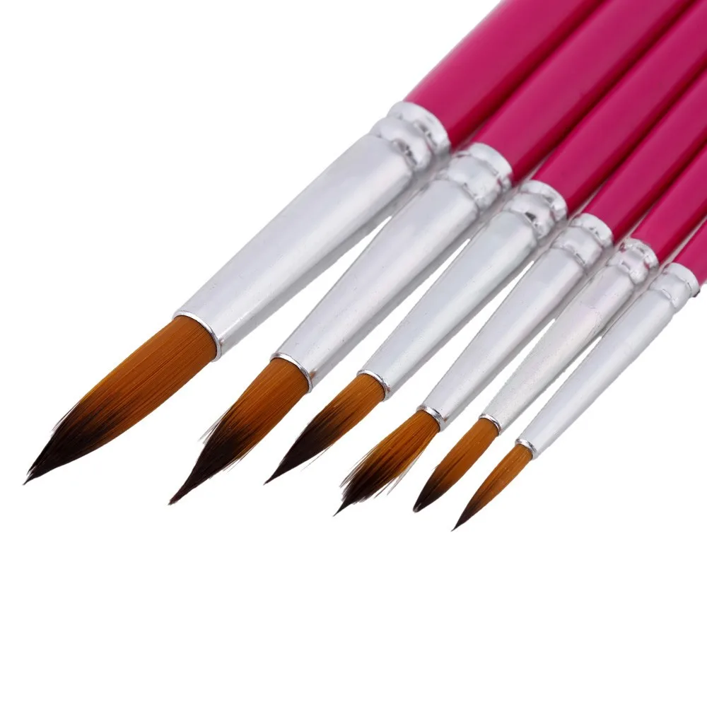 Новый 6 шт. нейлон волос Краски Brush Set круглый заостренным кончиком Книги по искусству ists Краски щетка для акварель акрил кисти товары для