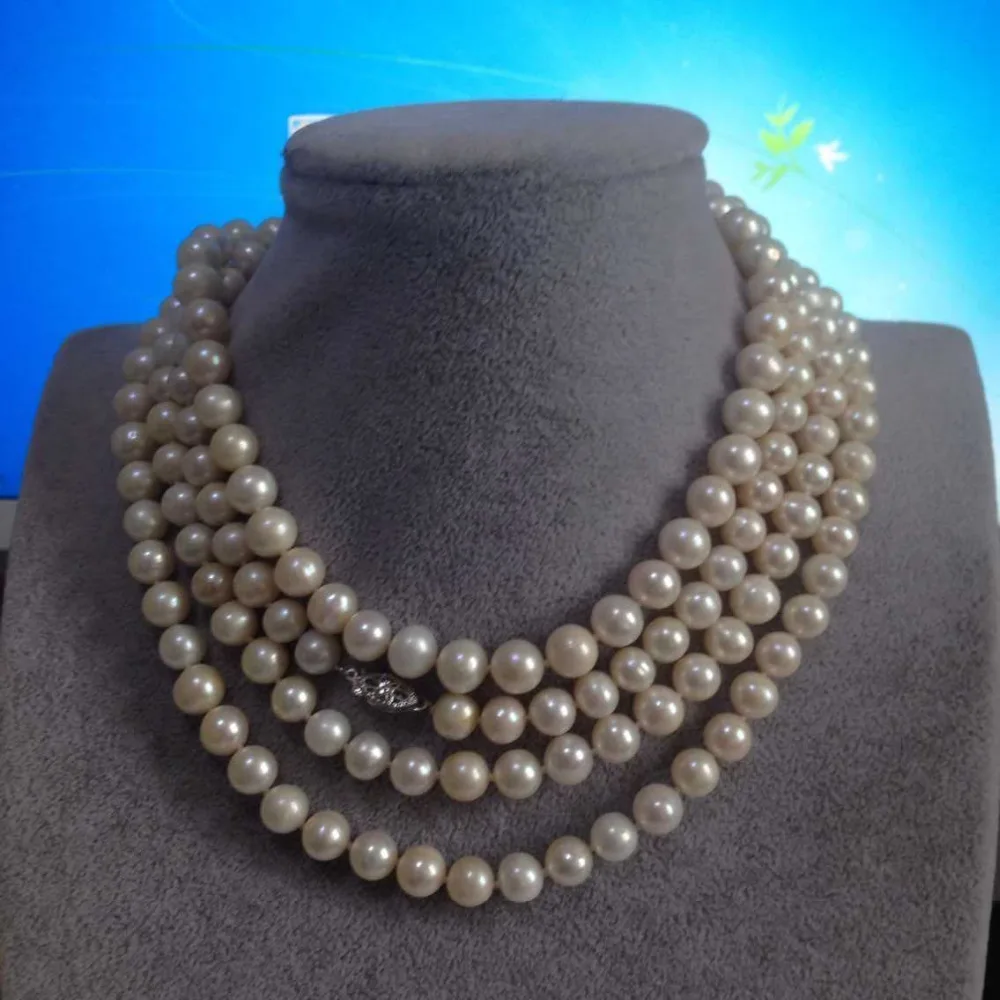 

FREE SHIPPING>>>@@ > N3809 48inch 8-9mm NATURAL SOUTH SEAS WHITE PEARL NECKLACE