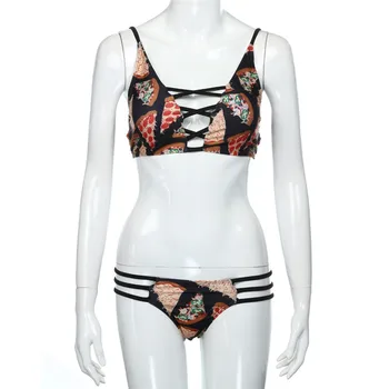 

Two-piece ladies' printed split swimsuit push up paded bodysuit off-shoulder backless swimsuit bathing suit underwear 40mr03