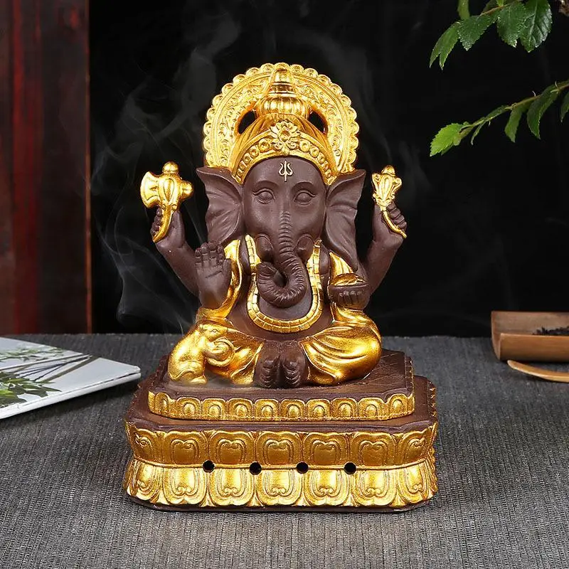 Ganesha курильница для благовоний горелка Индия золотой слон керамическая курильница дым водопад аромаспираль держатель креативный домашний