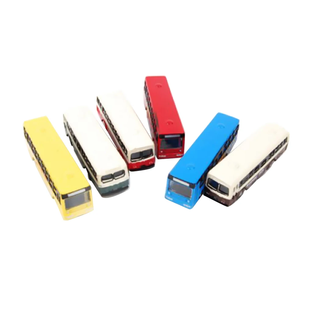 6pcs/Pack Diecast Model Bus Train Layout Railway Scenery N 1:160 - 1:200 Model Building Accessories