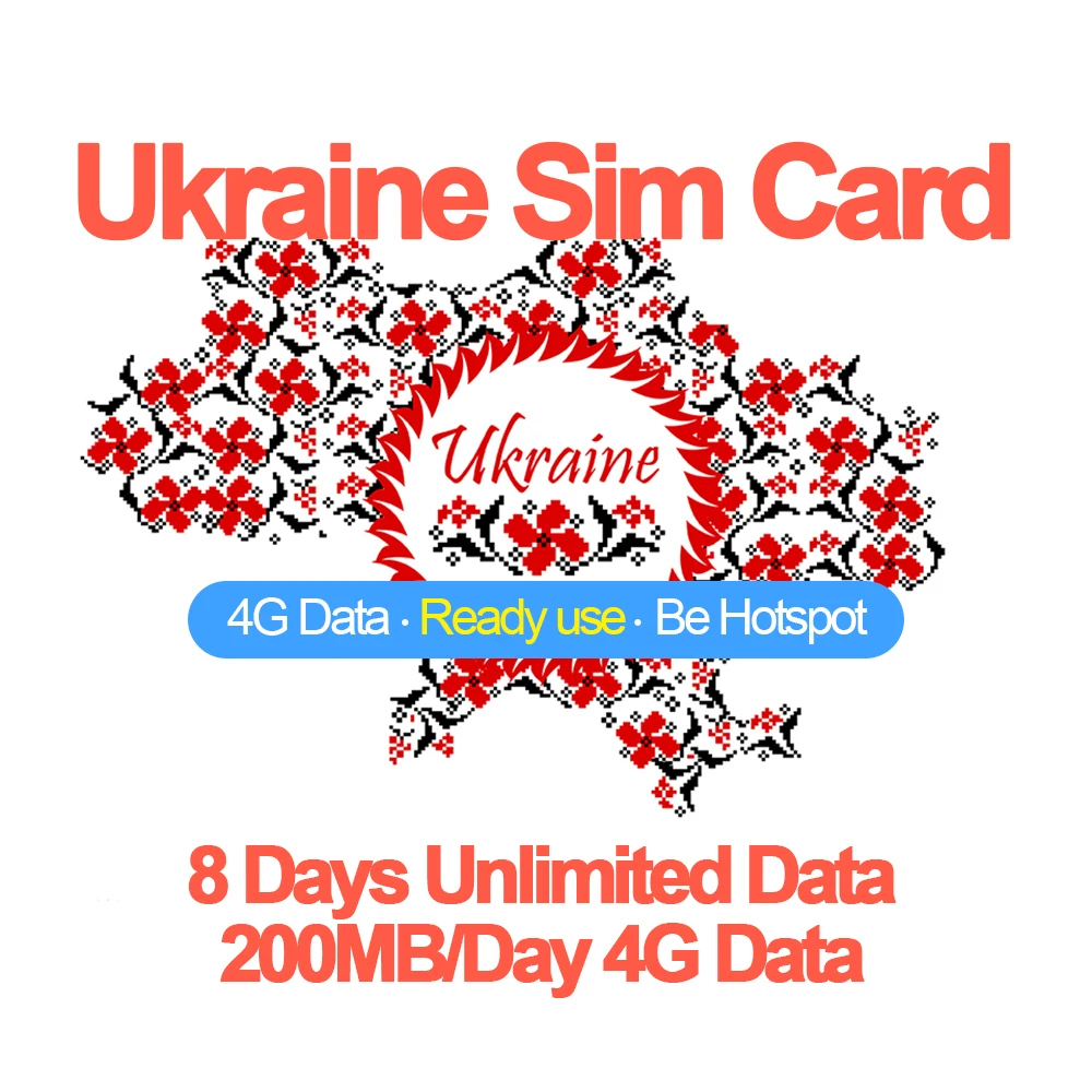 

Mewfi Ukraine Travel Sim Card 8 Days Unlimited Data No Call 200MB/Day 4G Data 3in1 Mobile Phone Sim Card Kyivstar Local Network