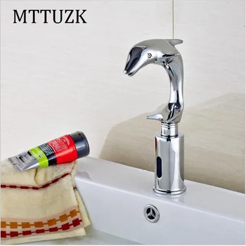 

MTTUZK Brass Dolphin faucet Bathroom Sensor Faucet Deck Mounted Automatic Water Saving Basin Tap DC6V Torneira Free Shipping