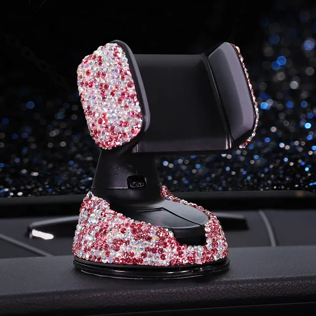 Crystal Rhinestones 360 Degree Car Phone Holder for Car Dashboard Auto Windows and Air Vent Universal Car Mobile Phone Holder pink